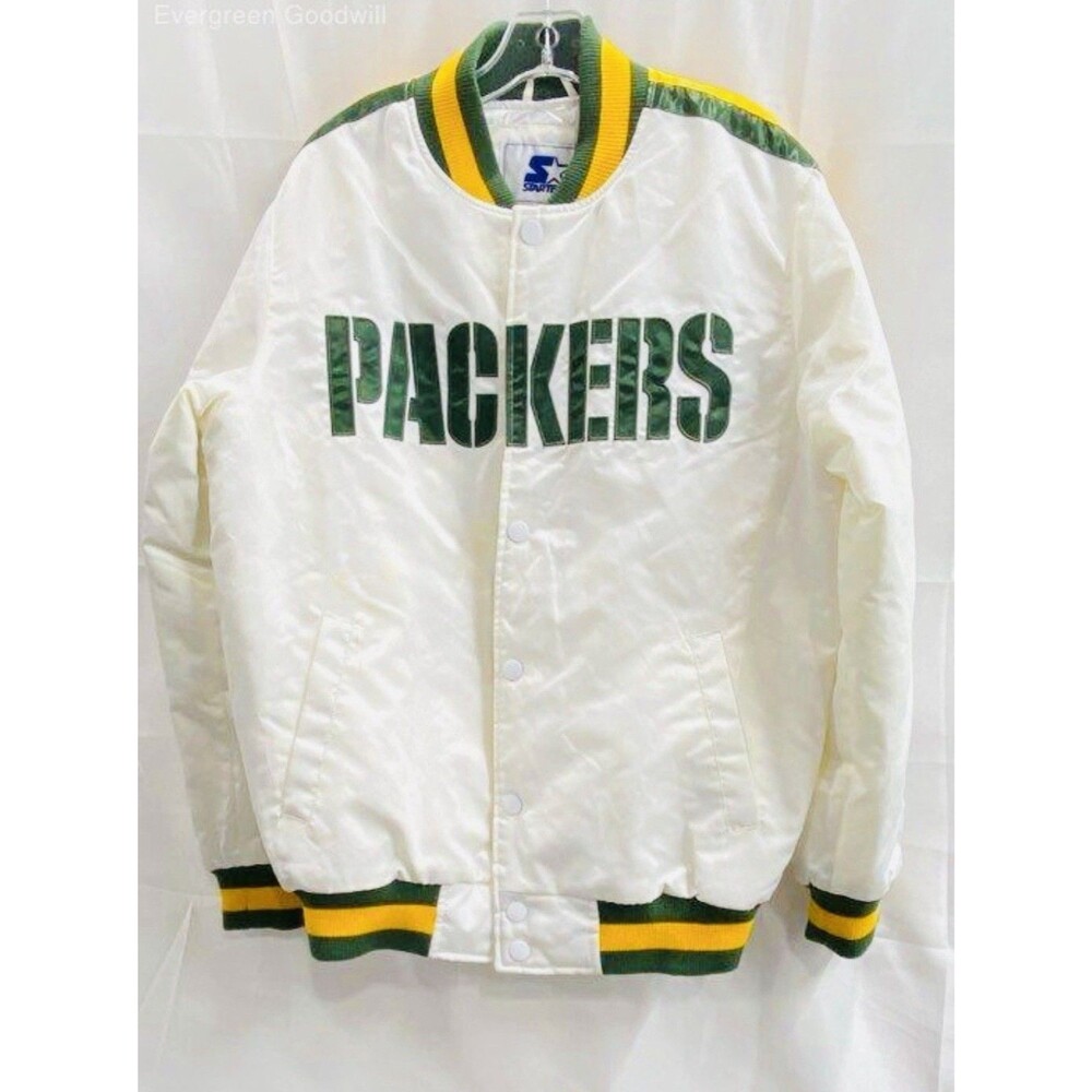 GRREN BAY PACKERS White Full Snap Starter Jacket, Medium